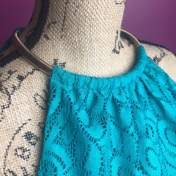 Bisou Bisou teal floor length halter dress - Picture 5 of 8